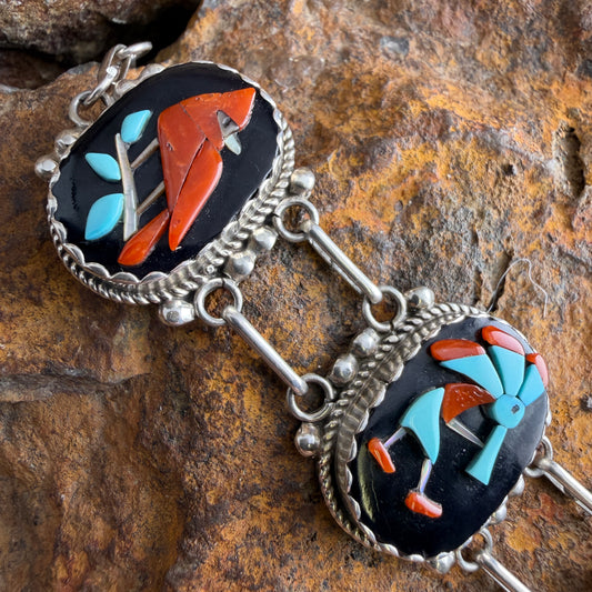 Vintage - K.C. Zuni Five-Panel Spirit Figure Channel Inlay Bracelet - Estate