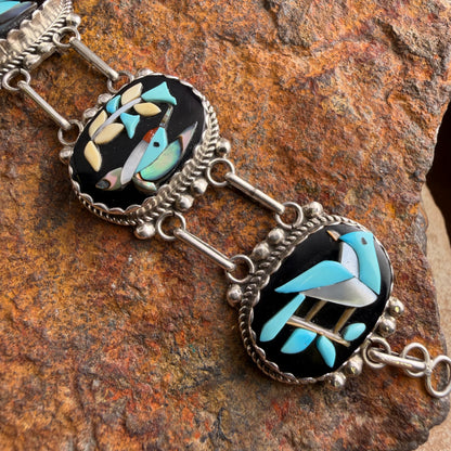 Vintage - K.C. Zuni Five-Panel Spirit Figure Channel Inlay Bracelet - Estate