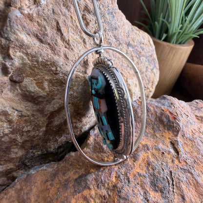 Vintage - K.C. Zuni Two-Sided Kachina Channel Inlay Pendant Necklace - Estate