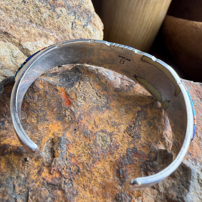 Vintage - Navajo Multistone Channel Inlay Chevron Cuff Bracelet - Estate