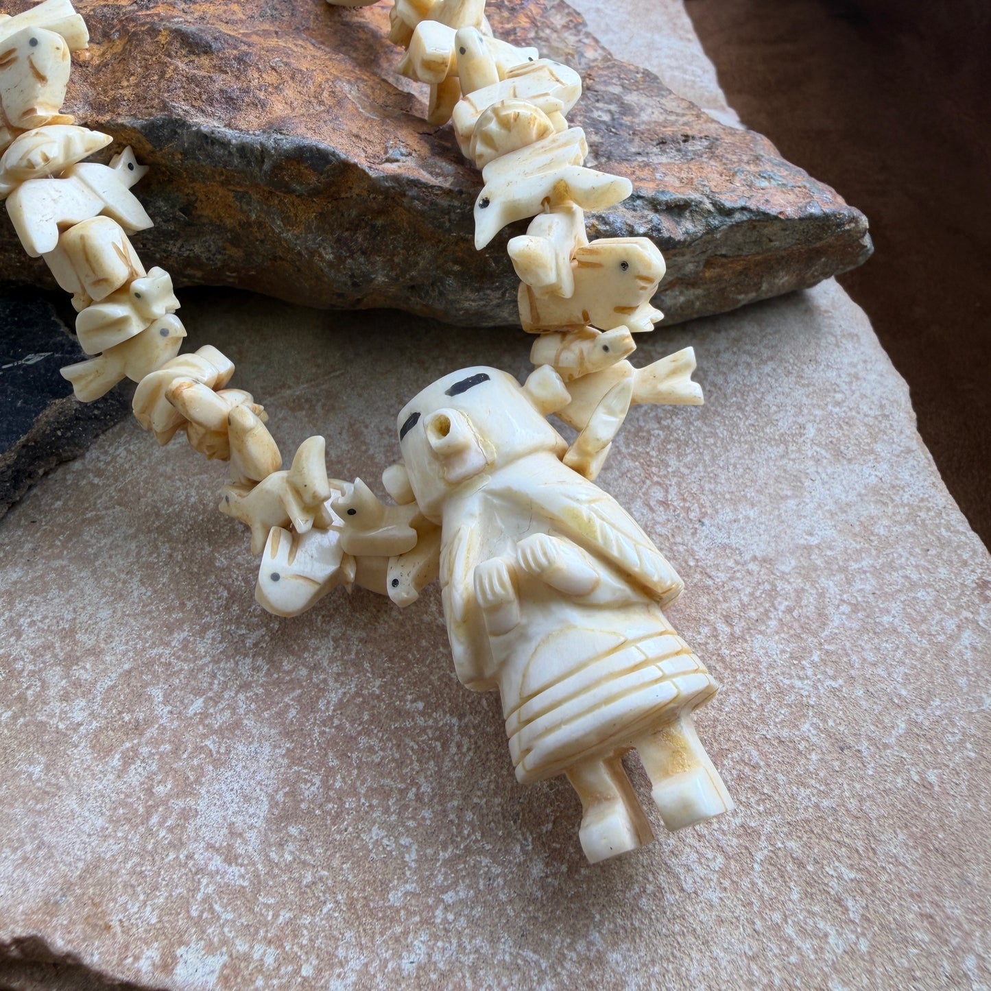 Vintage - Carved Bone Fetish Necklace - Estate