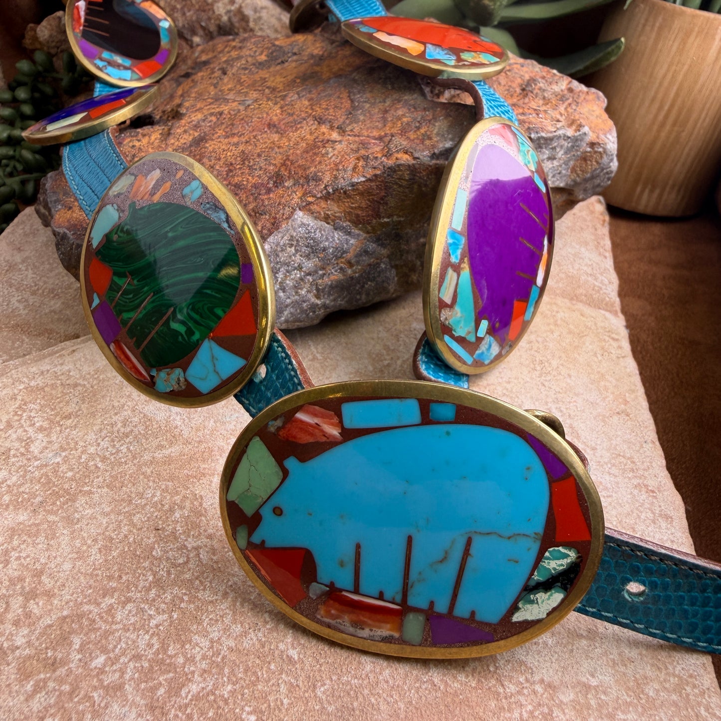 Vintage - Tirzah 9-Concha Bear Inlay Belt - Estate