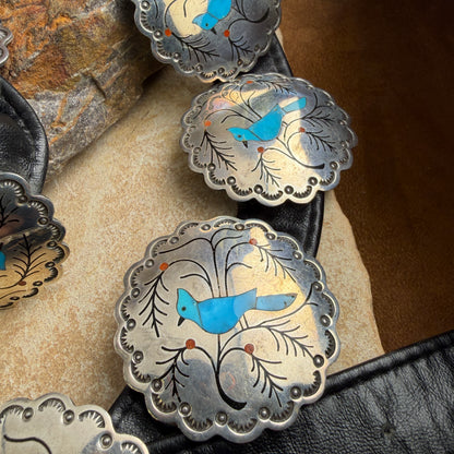 Vintage - Jacob Livingston Turquoise Cardinal Inlay Concha Belt - Estate