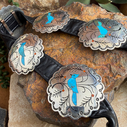 Vintage - Jacob Livingston Turquoise Cardinal Inlay Concha Belt - Estate