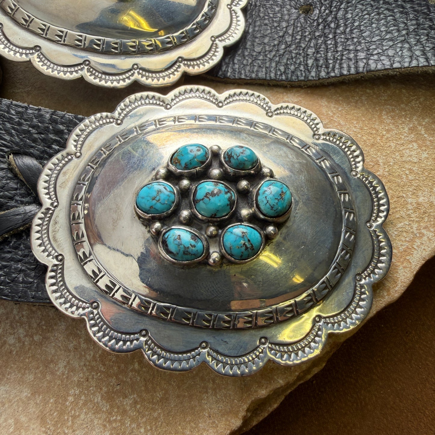 Vintage - Native American Turquoise Cluster Concha Belt - Estate