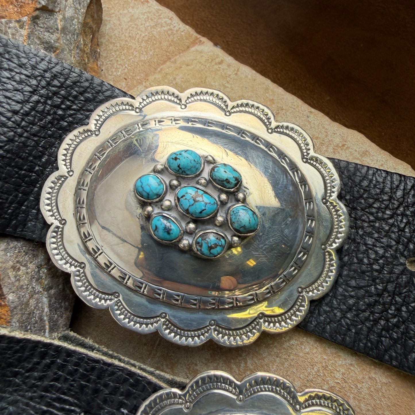 Vintage - Native American Turquoise Cluster Concha Belt - Estate