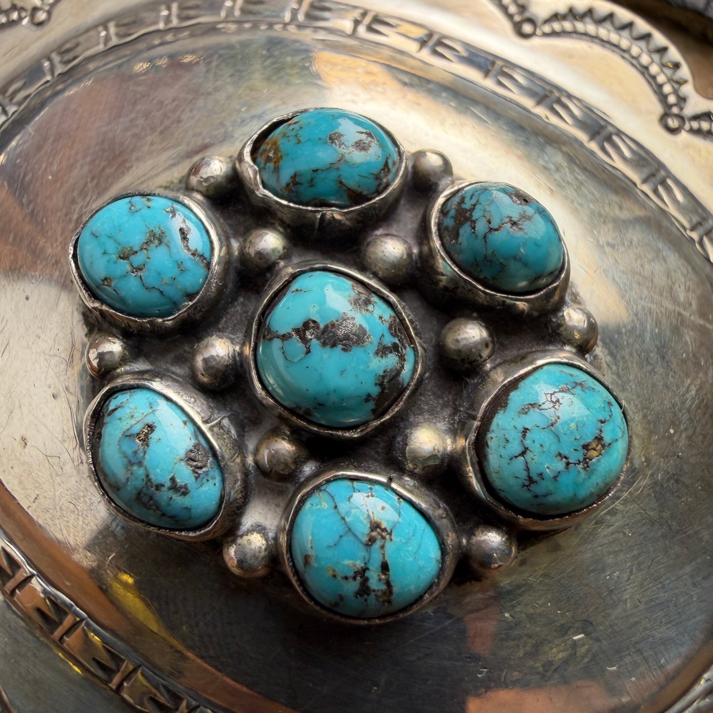 Vintage - Native American Turquoise Cluster Concha Belt - Estate