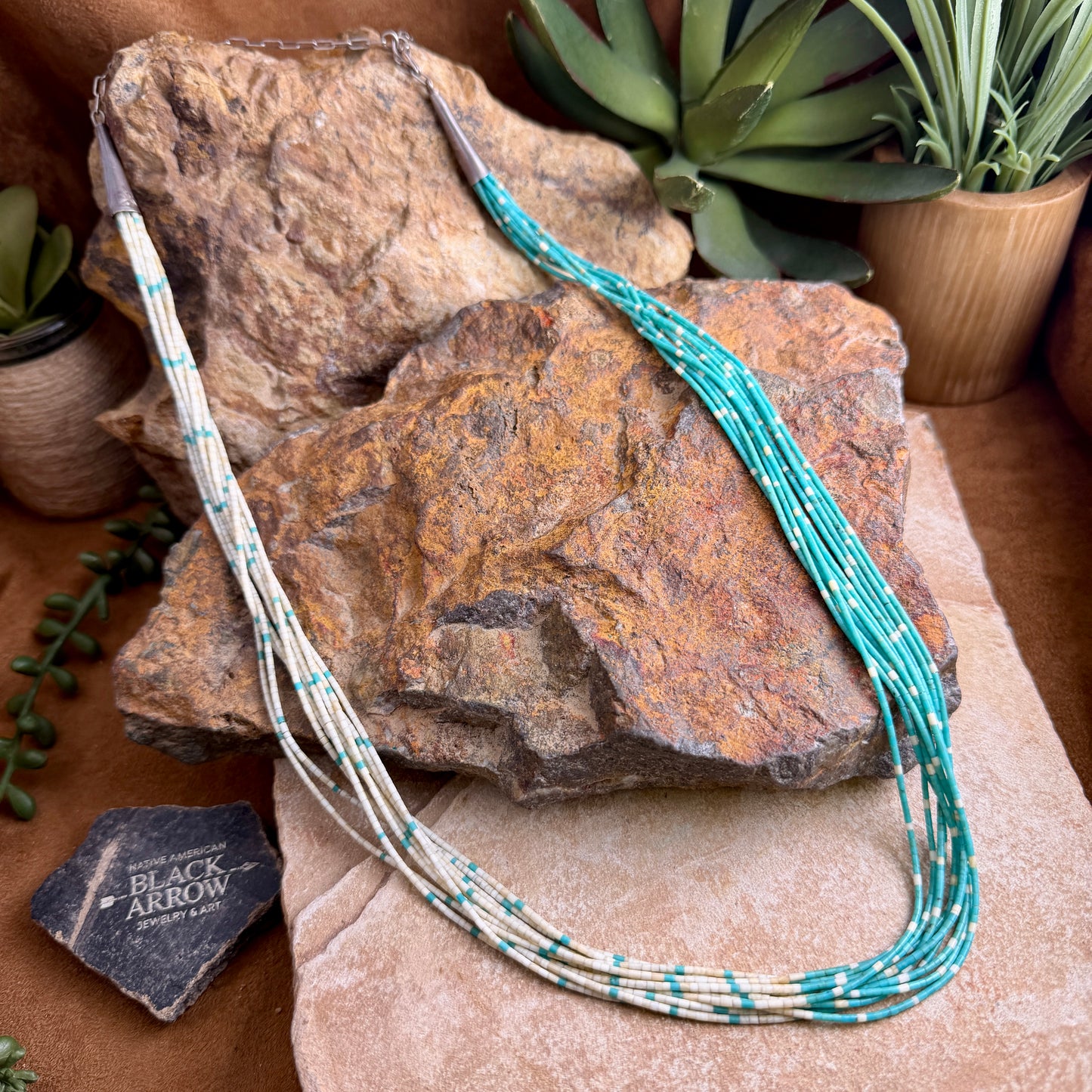 Vintage - 10-Strand Turquoise & White Shell Heishi Necklace with Extender Chain 24"-30" - Estate