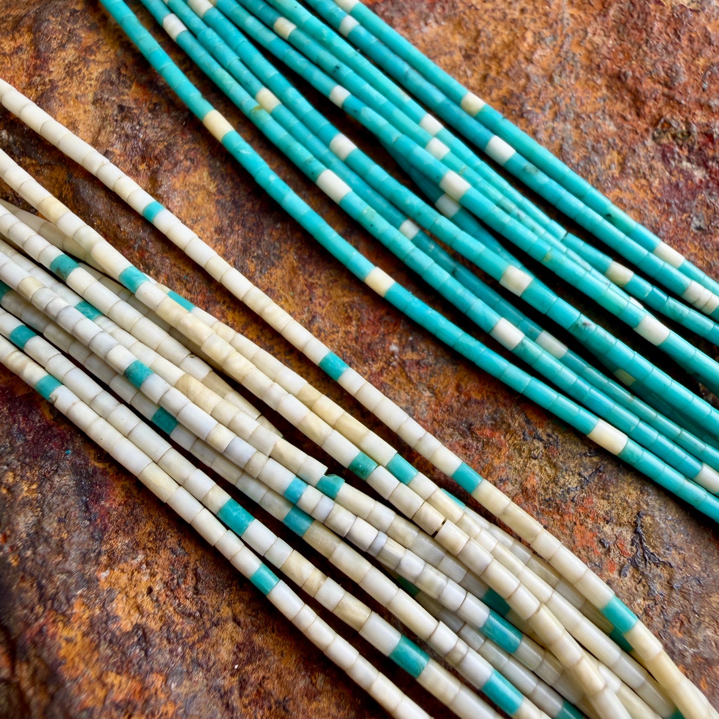 Vintage - 10-Strand Turquoise & White Shell Heishi Necklace with Extender Chain 24"-30" - Estate