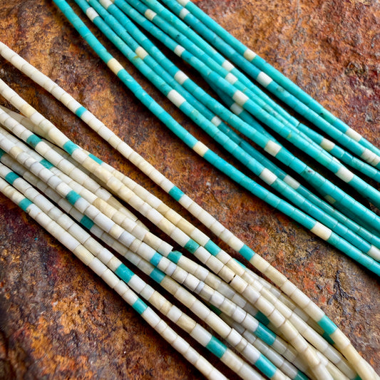 Vintage - 10-Strand Turquoise & White Shell Heishi Necklace with Extender Chain 24"-30" - Estate
