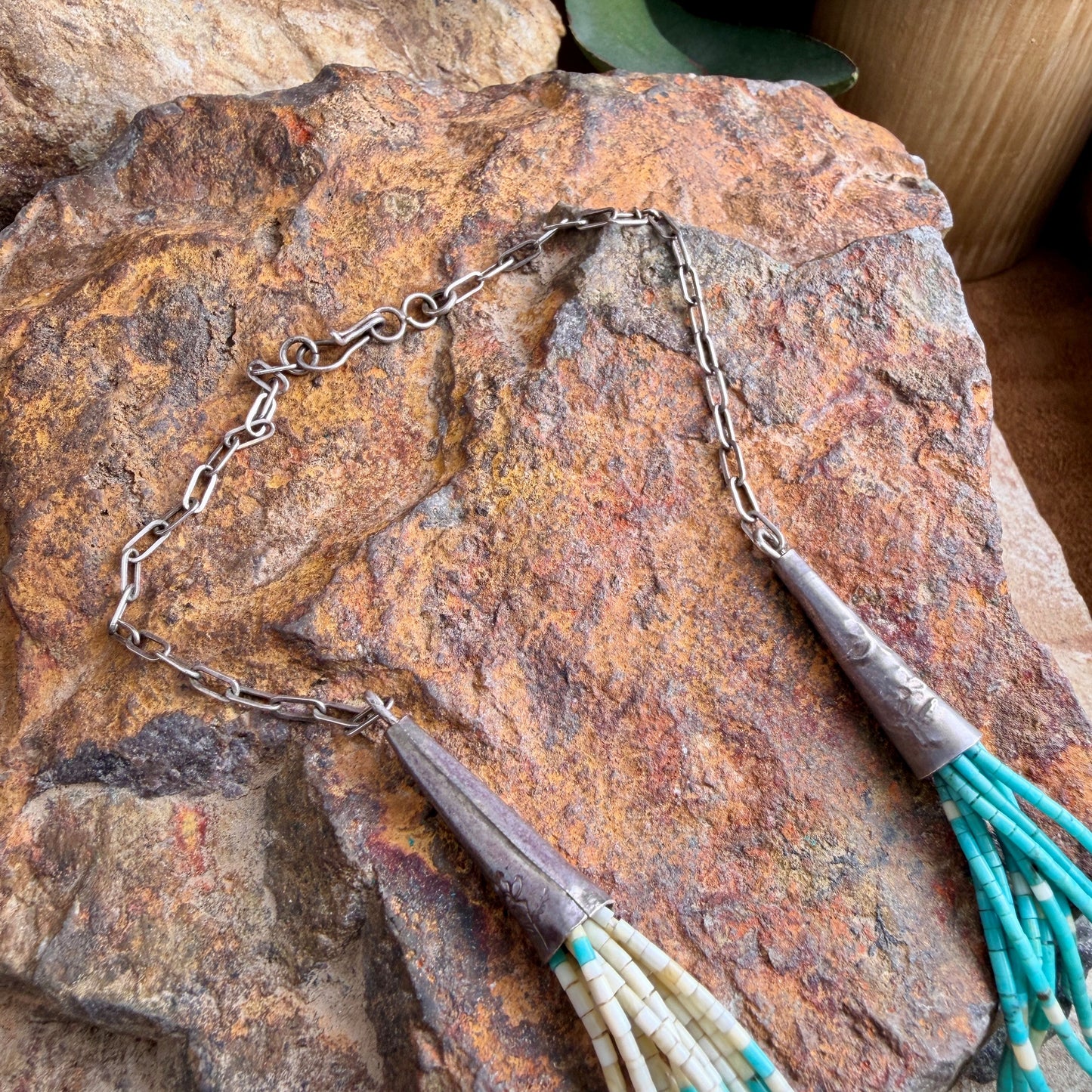 Vintage - 10-Strand Turquoise & White Shell Heishi Necklace with Extender Chain 24"-30" - Estate