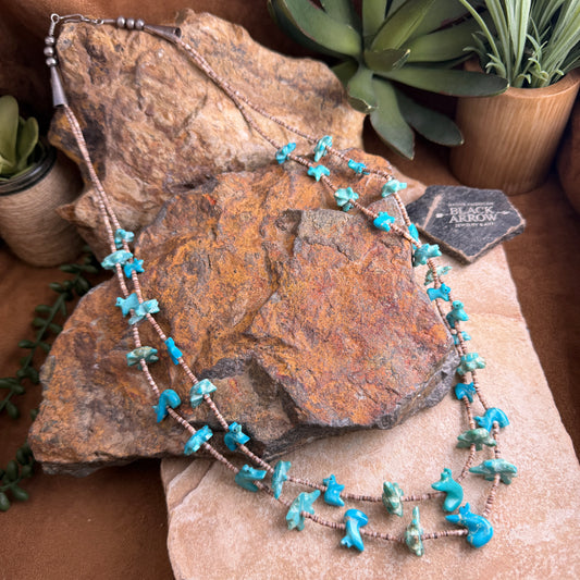 Vintage Animal Fetish Necklace with Turquoise & Heishi Beads by Leakea- Estate