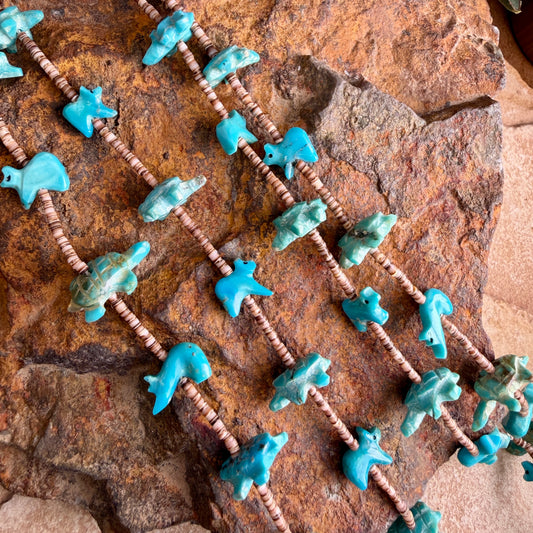 Vintage Animal Fetish Necklace with Turquoise & Heishi Beads by Leakea- Estate