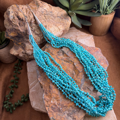 Vintage - Santo Domingo 10-Strand Turquoise Heishi & Nugget Necklace with Adjustable Chain 22"-30" - Estate
