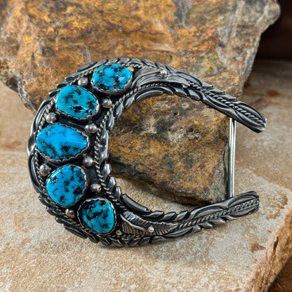 Vintage Turquoise and Sterling Silver Buckle by Navajo Artist - Estate Jewelry