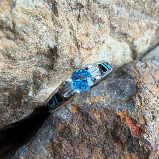 David Rosales Shadow Peak Inlaid Sterling Silver Ring w/ Blue Topaz