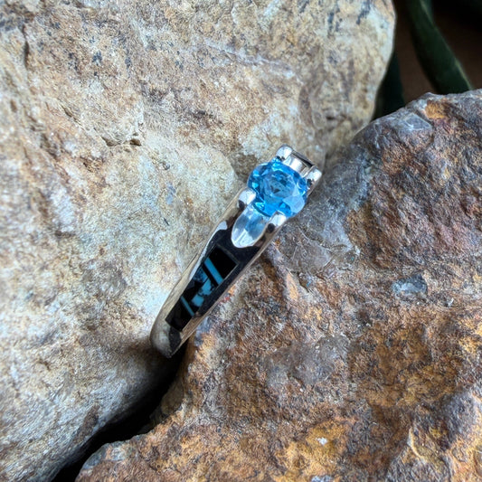 David Rosales Shadow Peak Inlaid Sterling Silver Ring w/ Blue Topaz