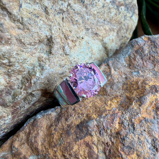 David Rosales Make Me Blush Inlaid Sterling Silver Ring w/ Pink Topaz