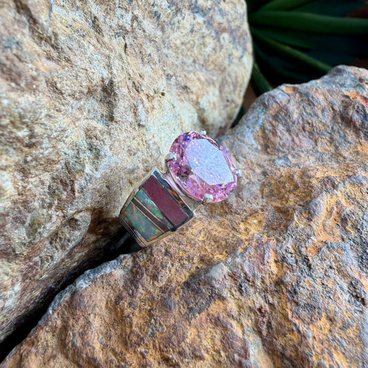 David Rosales Make Me Blush Inlaid Sterling Silver Ring w/ Pink Topaz