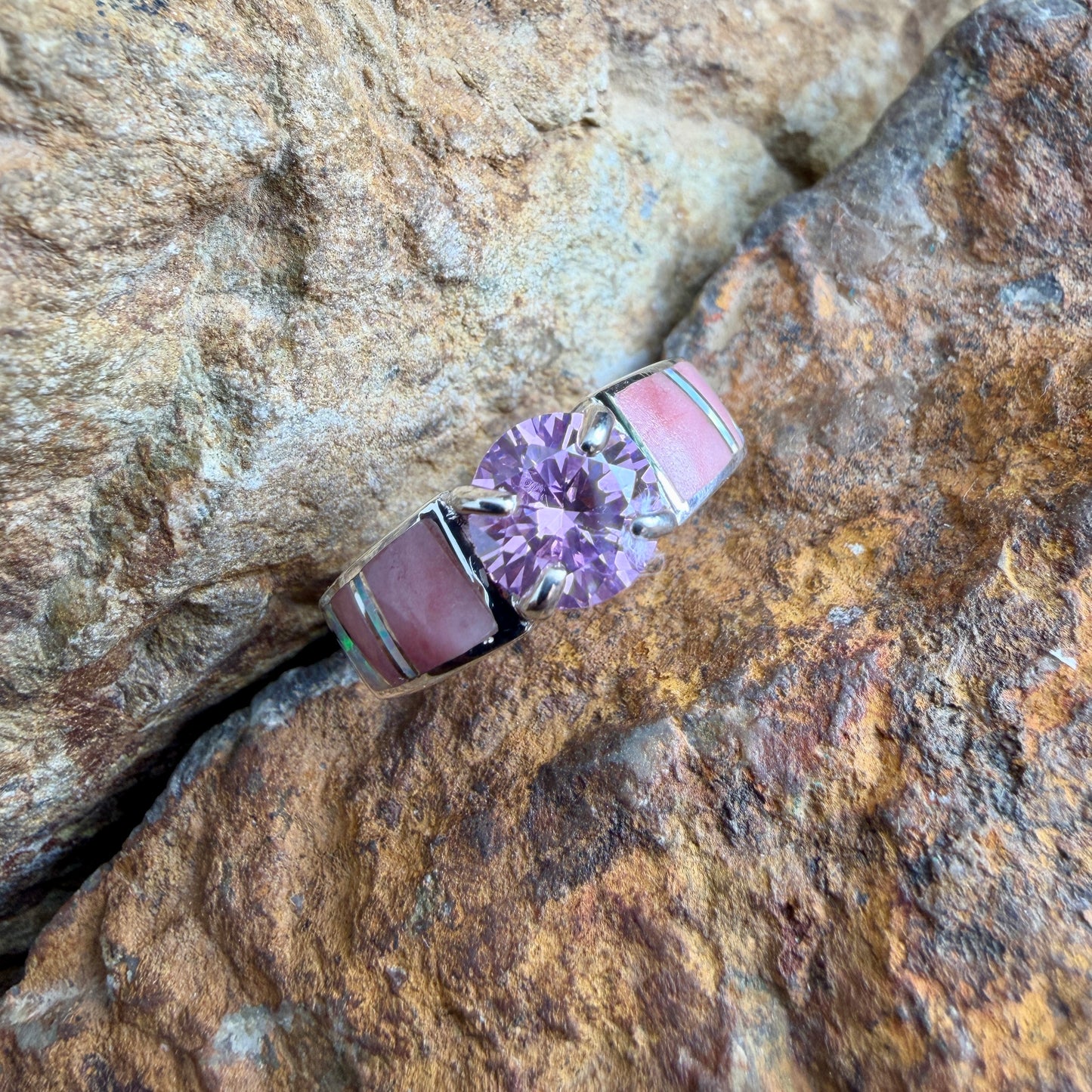 David Rosales Make Me Blush Inlaid Sterling Silver Ring w/ Pink Cubic Zirconia
