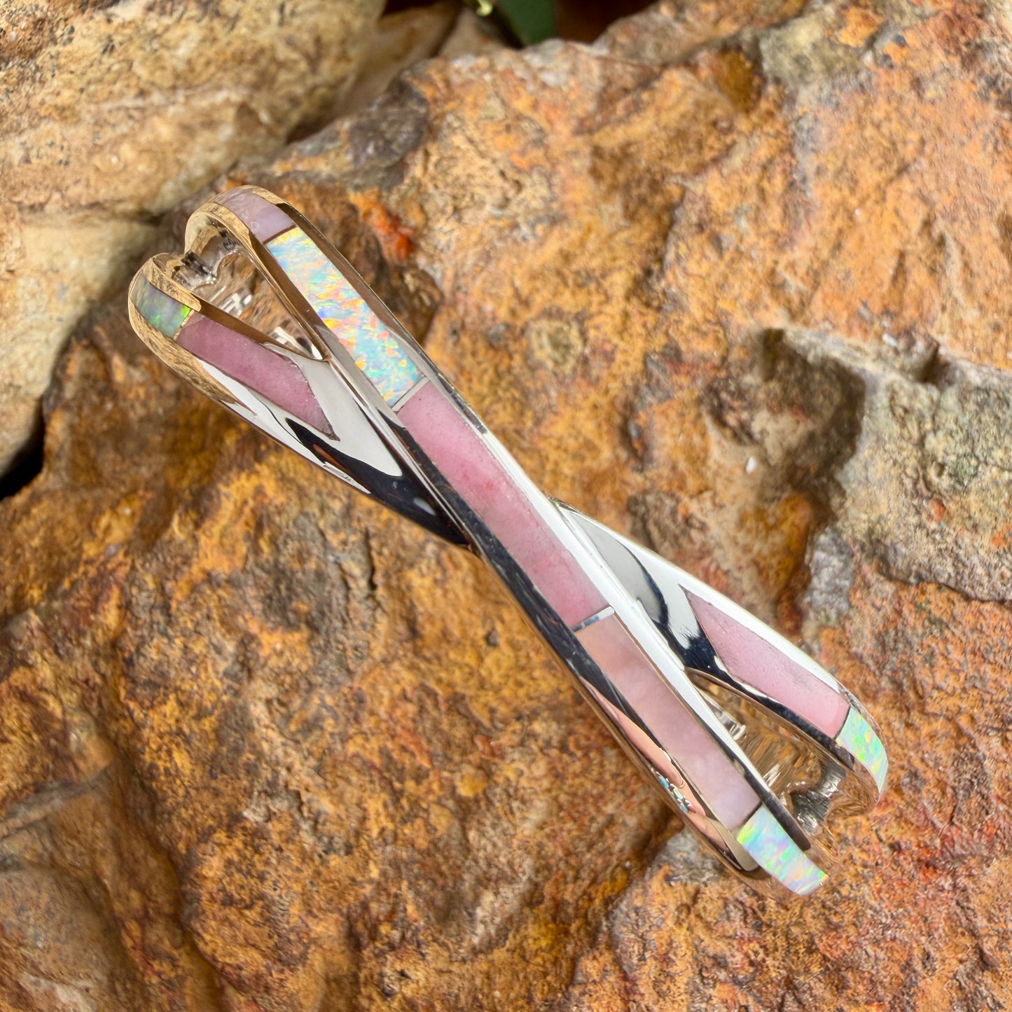 David Rosales Make Me Blush Inlaid Sterling Silver Cuff Bracelet