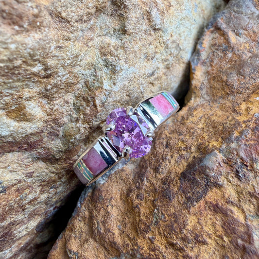 David Rosales Make Me Blush Inlaid Sterling Silver Ring w/ Pink Cubic Zirconia