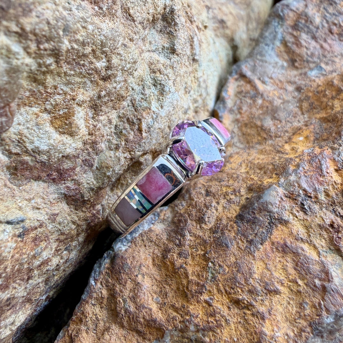 David Rosales Make Me Blush Inlaid Sterling Silver Ring w/ Pink Cubic Zirconia