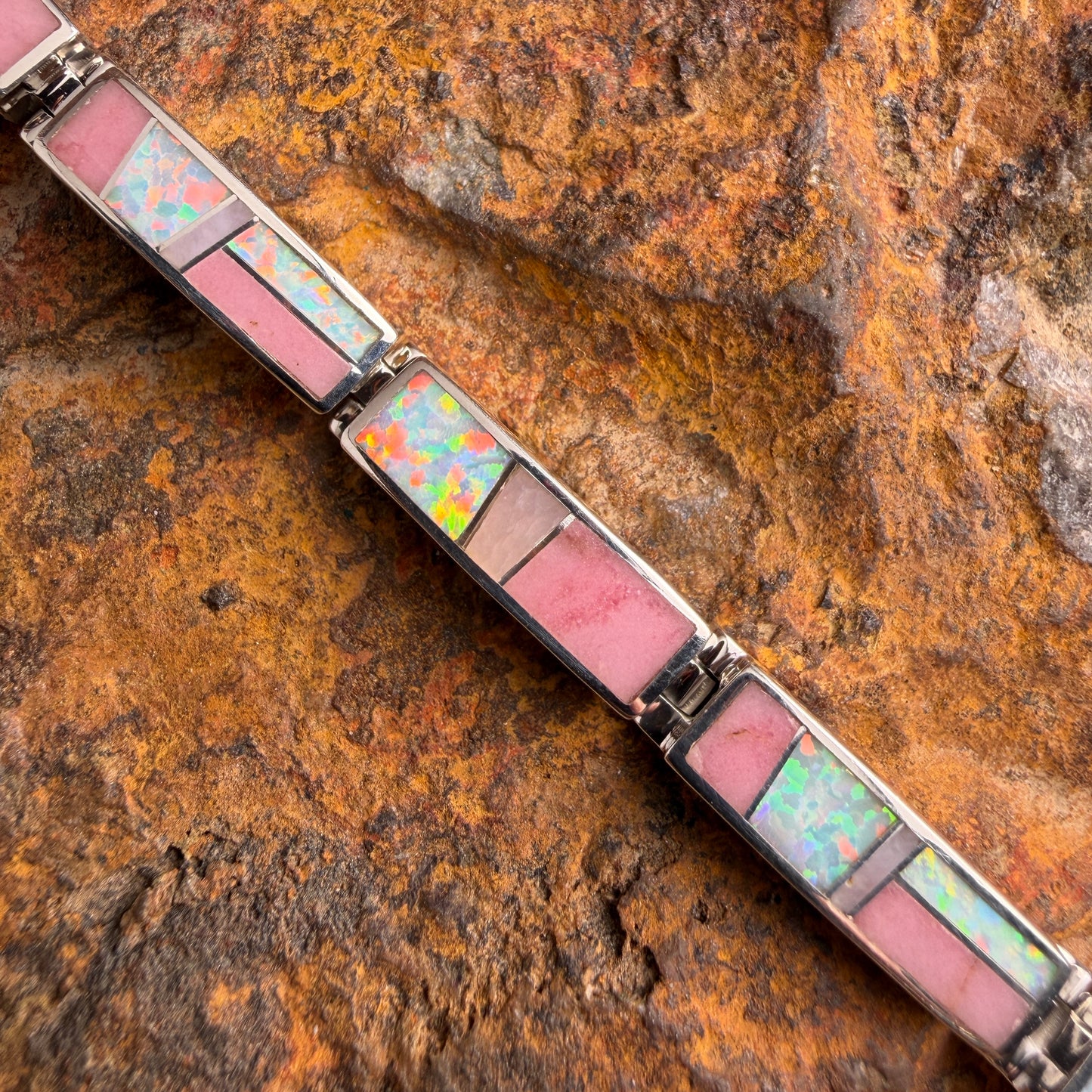 David Rosales Make Me Blush Inlaid Sterling Silver Big Link Bracelet