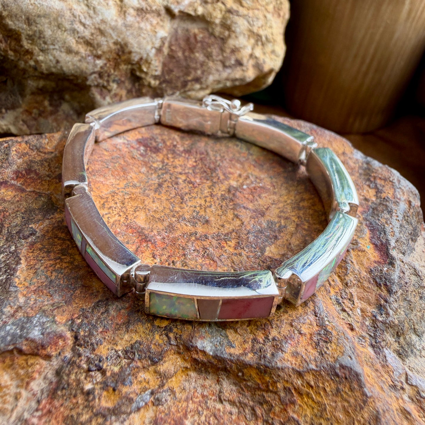 David Rosales Make Me Blush Inlaid Sterling Silver Big Link Bracelet