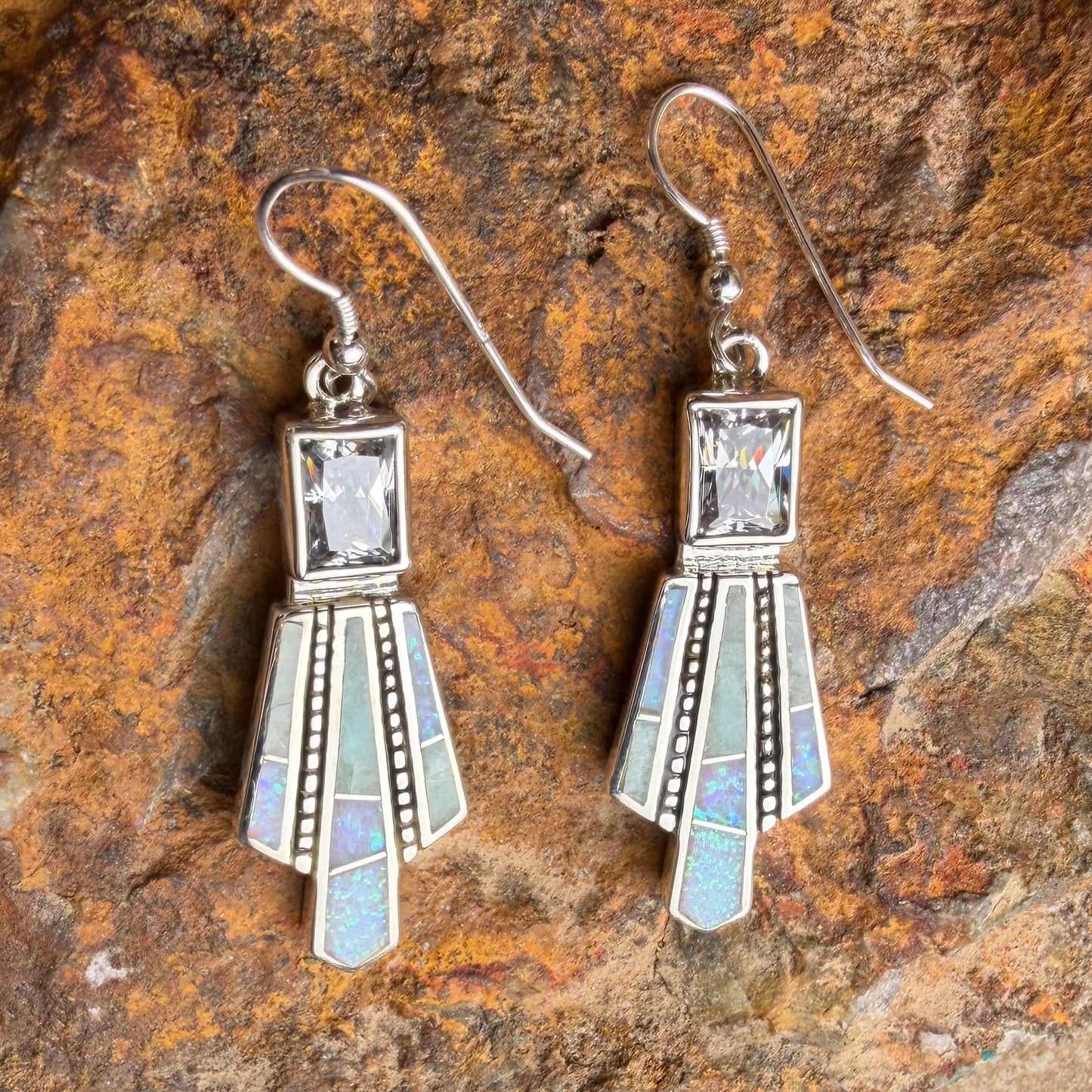 David Rosales Amazing Light Inlaid Sterling Silver Earrings w/ Cubic Zirconia