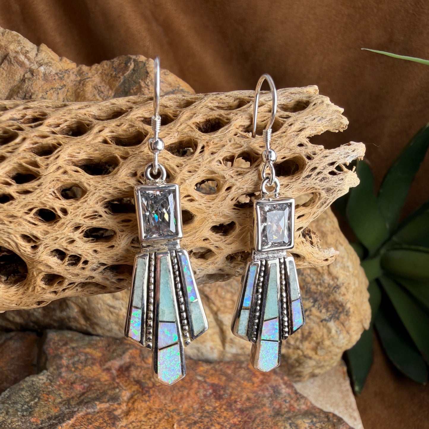 David Rosales Amazing Light Inlaid Sterling Silver Earrings w/ Cubic Zirconia