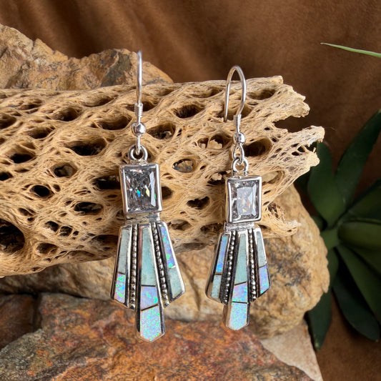 David Rosales Amazing Light Inlaid Sterling Silver Earrings w/ Cubic Zirconia
