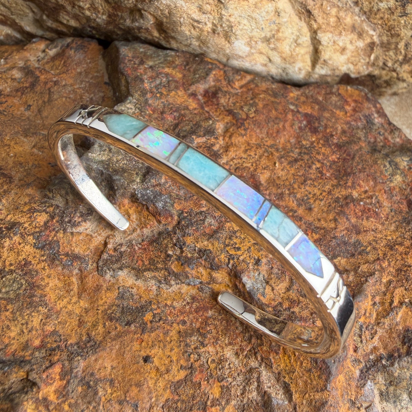 David Rosales Amazing Light Inlaid Sterling Silver Bracelet