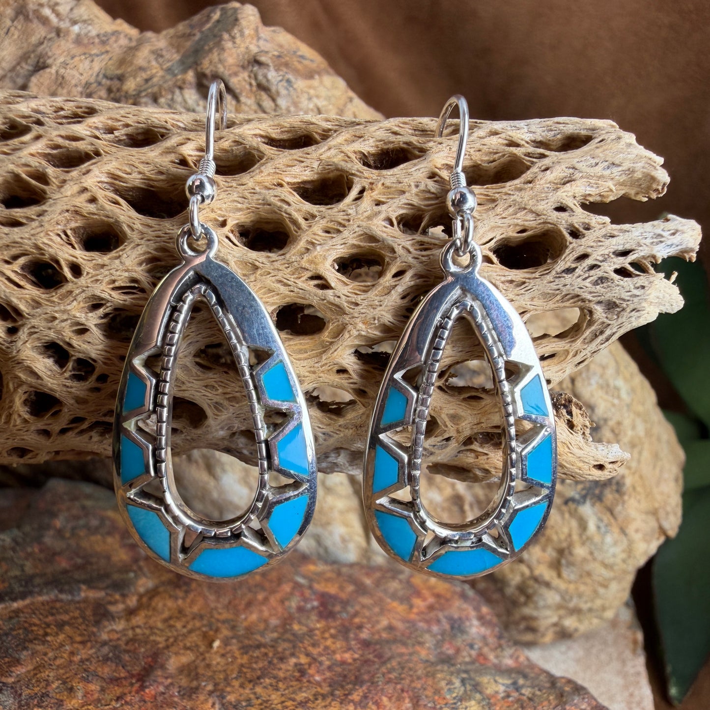 David Rosales Arizona Blue Inlaid Sterling Silver Earrings