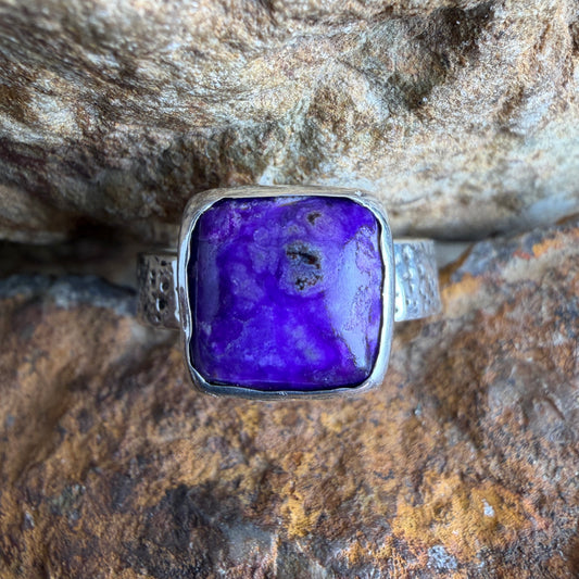 David Rosales Sugilite Square Cabochon Sterling Silver Ring