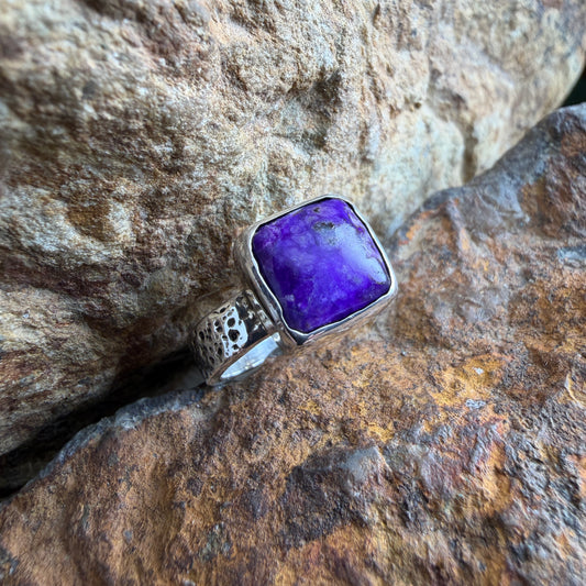 David Rosales Sugilite Square Cabochon Sterling Silver Ring