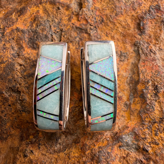 David Rosales Amazing Light Inlaid Sterling Silver Earrings Huggie