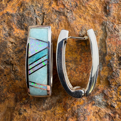 David Rosales Amazing Light Inlaid Sterling Silver Earrings Huggie