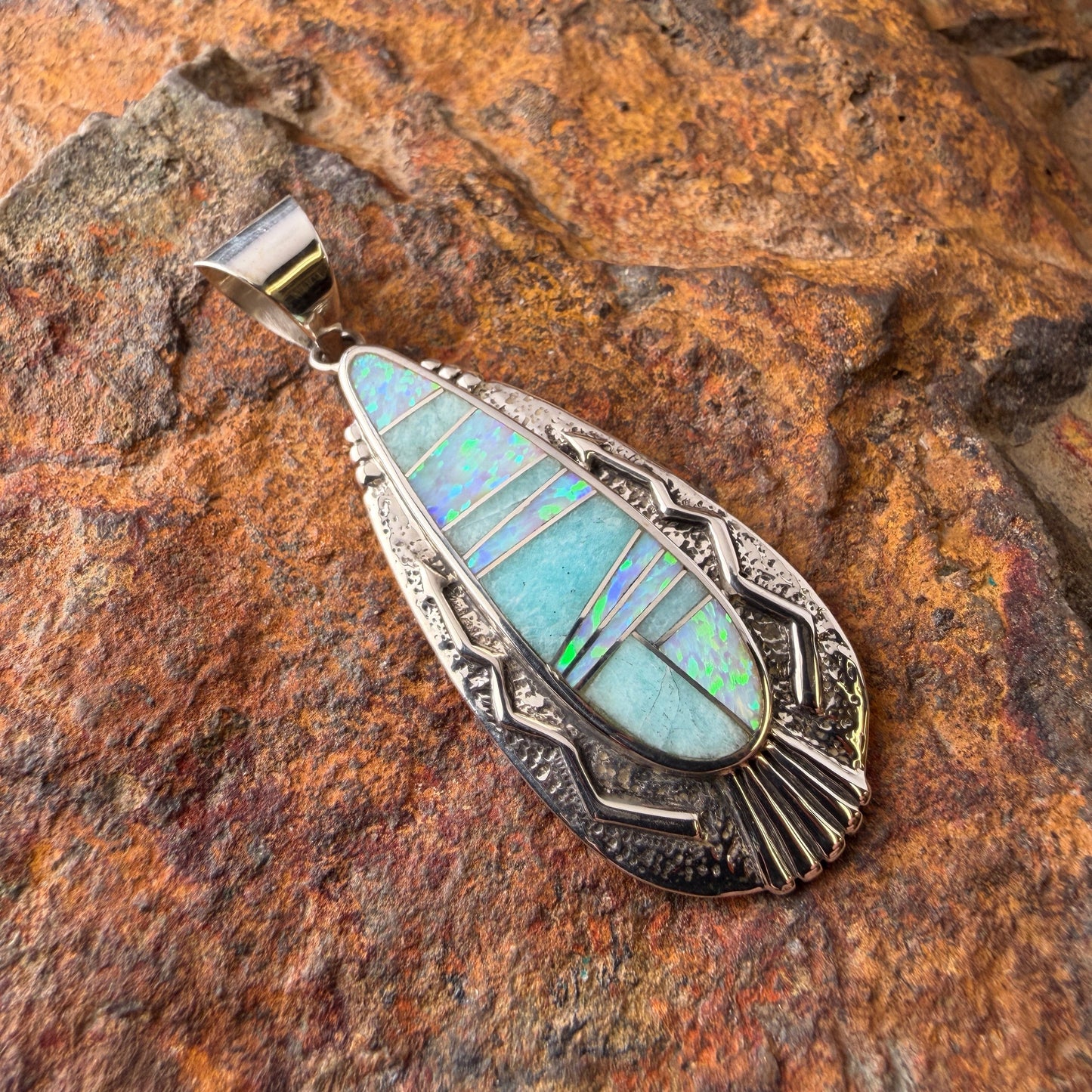 David Rosales Amazing Light Inlaid Sterling Silver Pendant