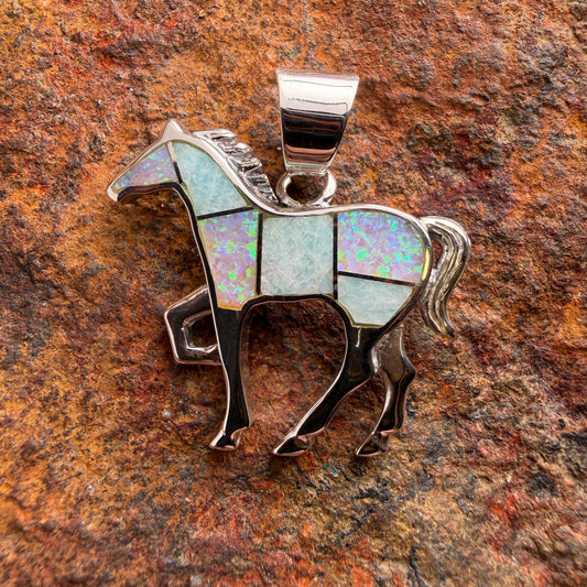 David Rosales Amazing Light Inlaid Sterling Silver Pendant Horse