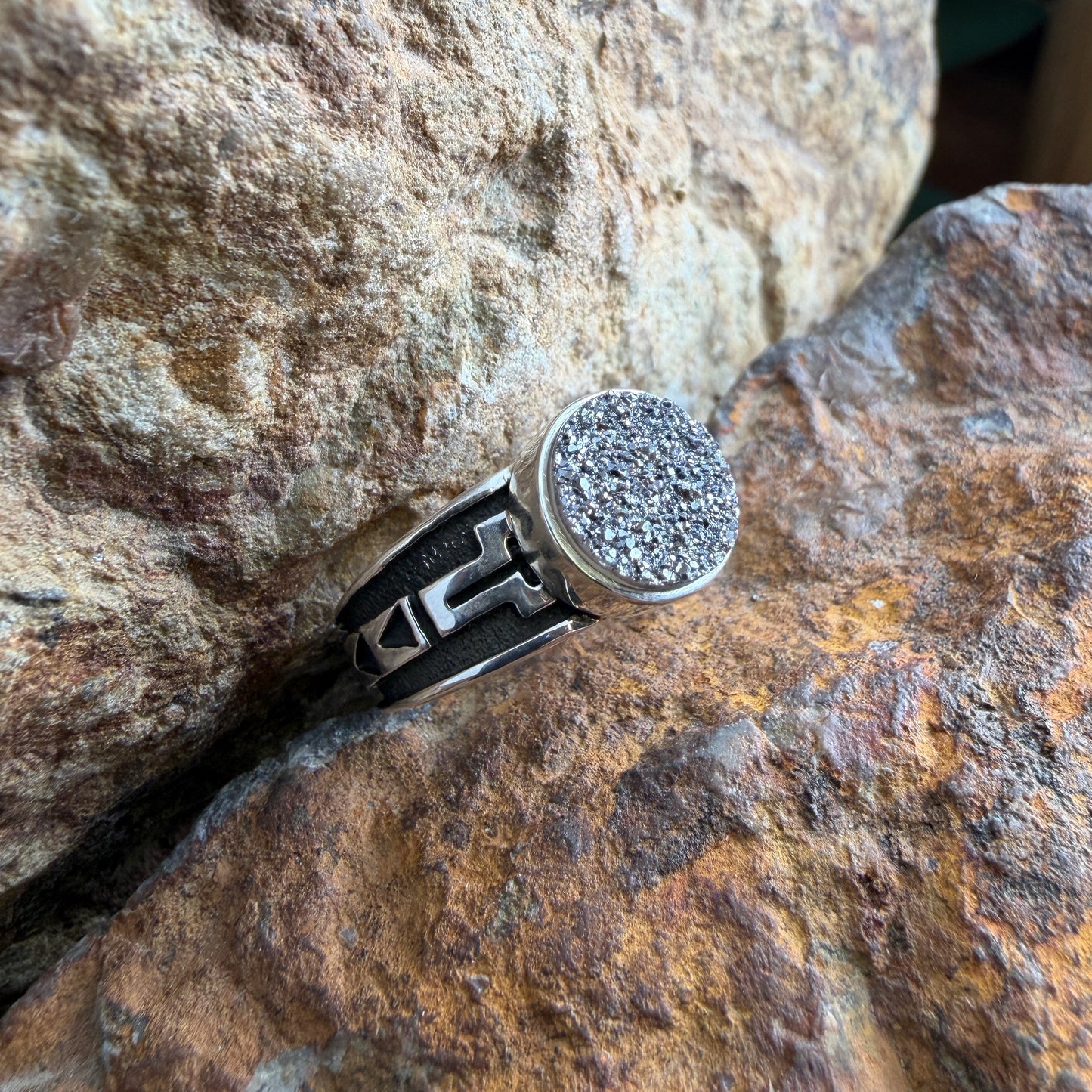 David Rosales Silver Country Circular Druzy Sterling Silver Ring