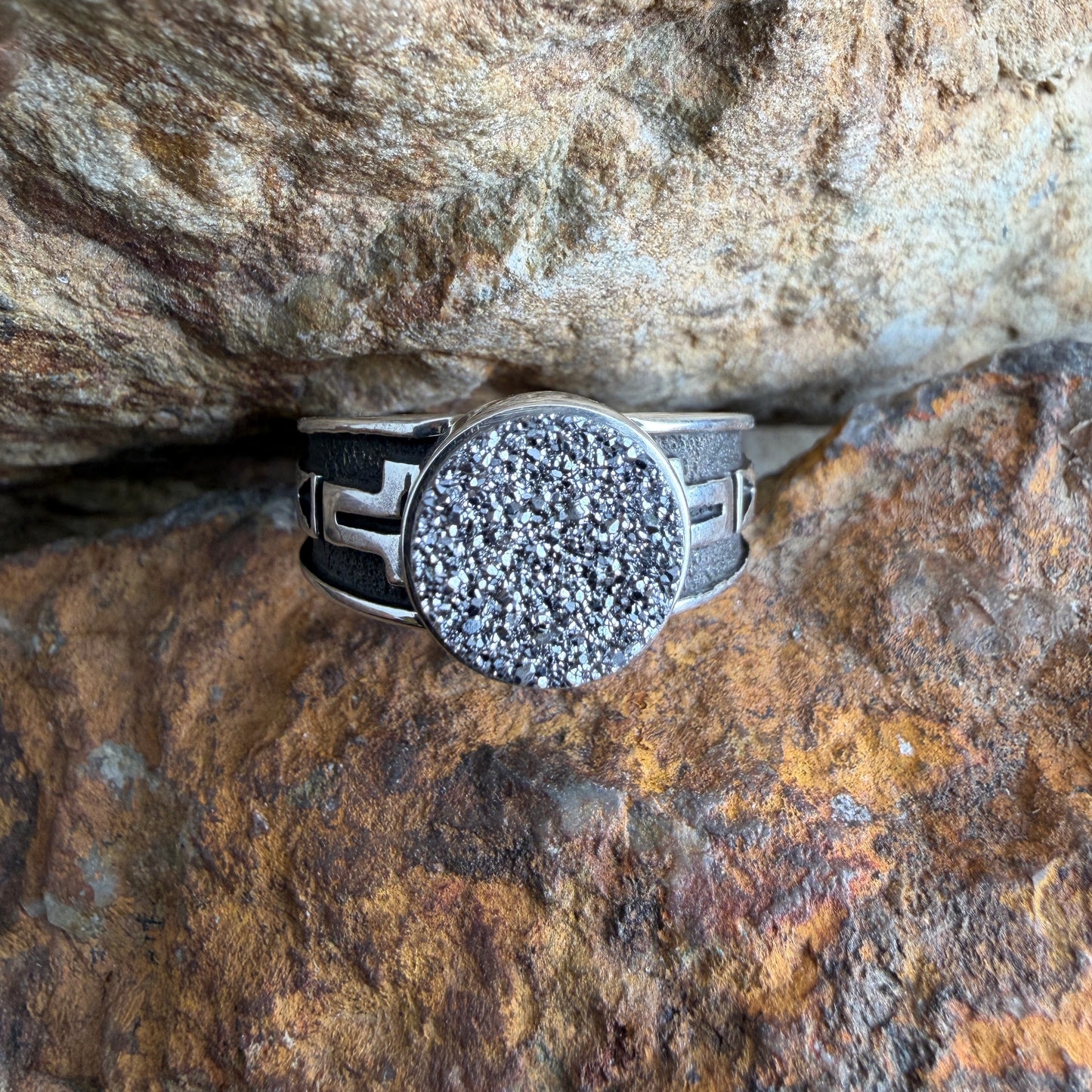 David Rosales Silver Country Circular Druzy Sterling Silver Ring