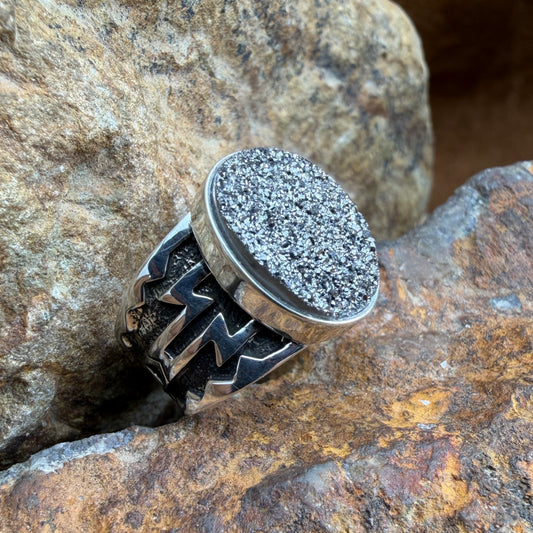 David Rosales Silver Country Oval Druzy Sterling Silver Ring