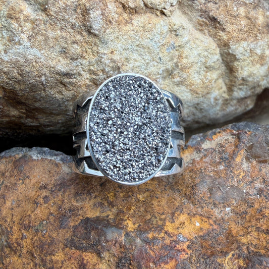 David Rosales Silver Country Oval Druzy Sterling Silver Ring