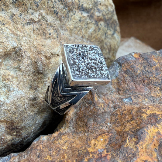 David Rosales Silver Country Large Square Druzy Sterling Silver Ring