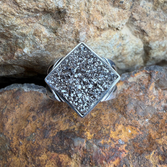 David Rosales Silver Country Large Square Druzy Sterling Silver Ring