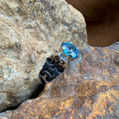 David Rosales Sterling Silver Country Blue Topaz Ring