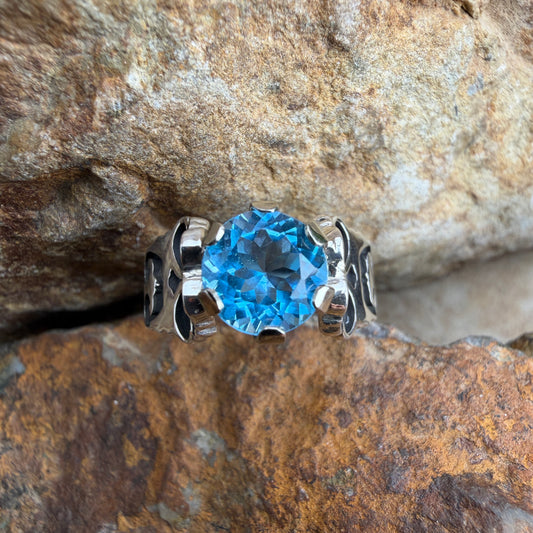 David Rosales Sterling Silver Country Blue Topaz Ring