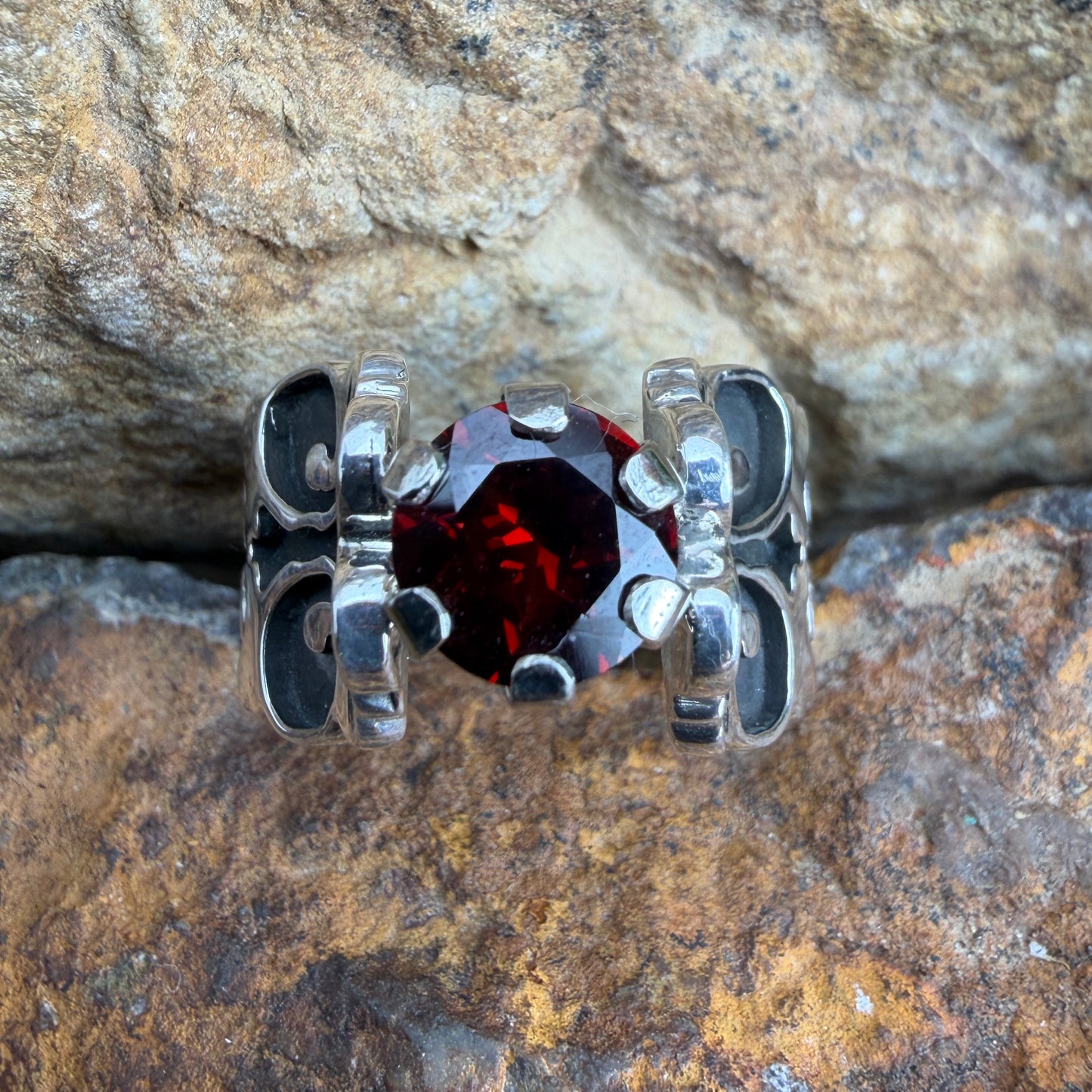 David Rosales Sterling Silver Country Garnet Ring