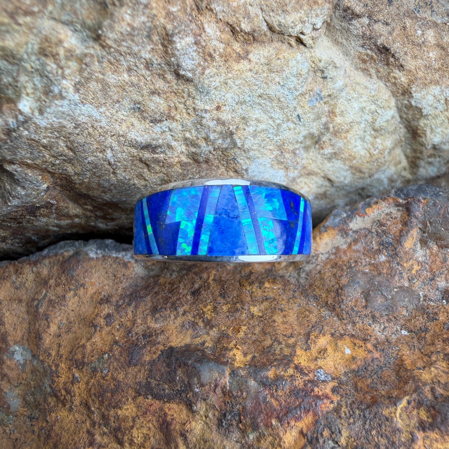 David Rosales Fancy Blue Sky Inlaid Sterling Silver Ring